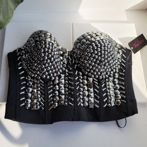 Silver spiked studded bustier top